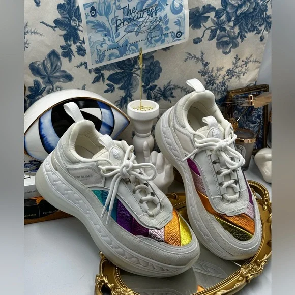 🆕 KURT GEIGER LONDON 🧿 NWOB Kensington Pump Sneaker - White Multi - Sz 39 - Picture 16 of 16